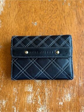 Marc Jacobs Black Quilted Leather Wallet with Gold Studs